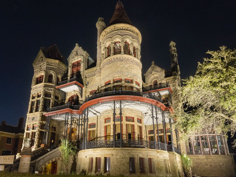 Exterior Nighttime View of 1892 Bishop's Palace, courtesy of Illumine Photographic Services