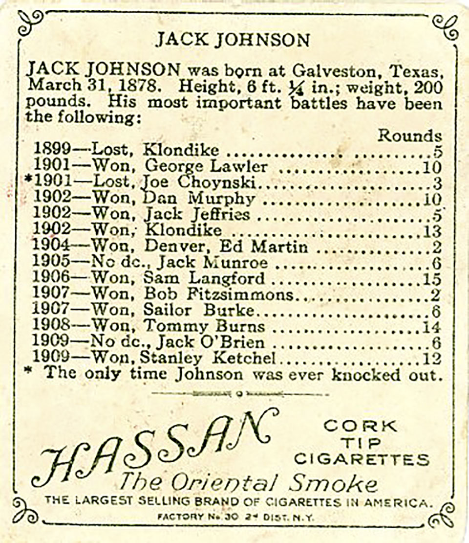 Jack Johnson Cigarette Card Back