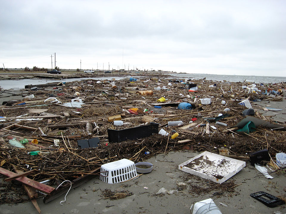 Shoreline debris left by Hurricane Ike